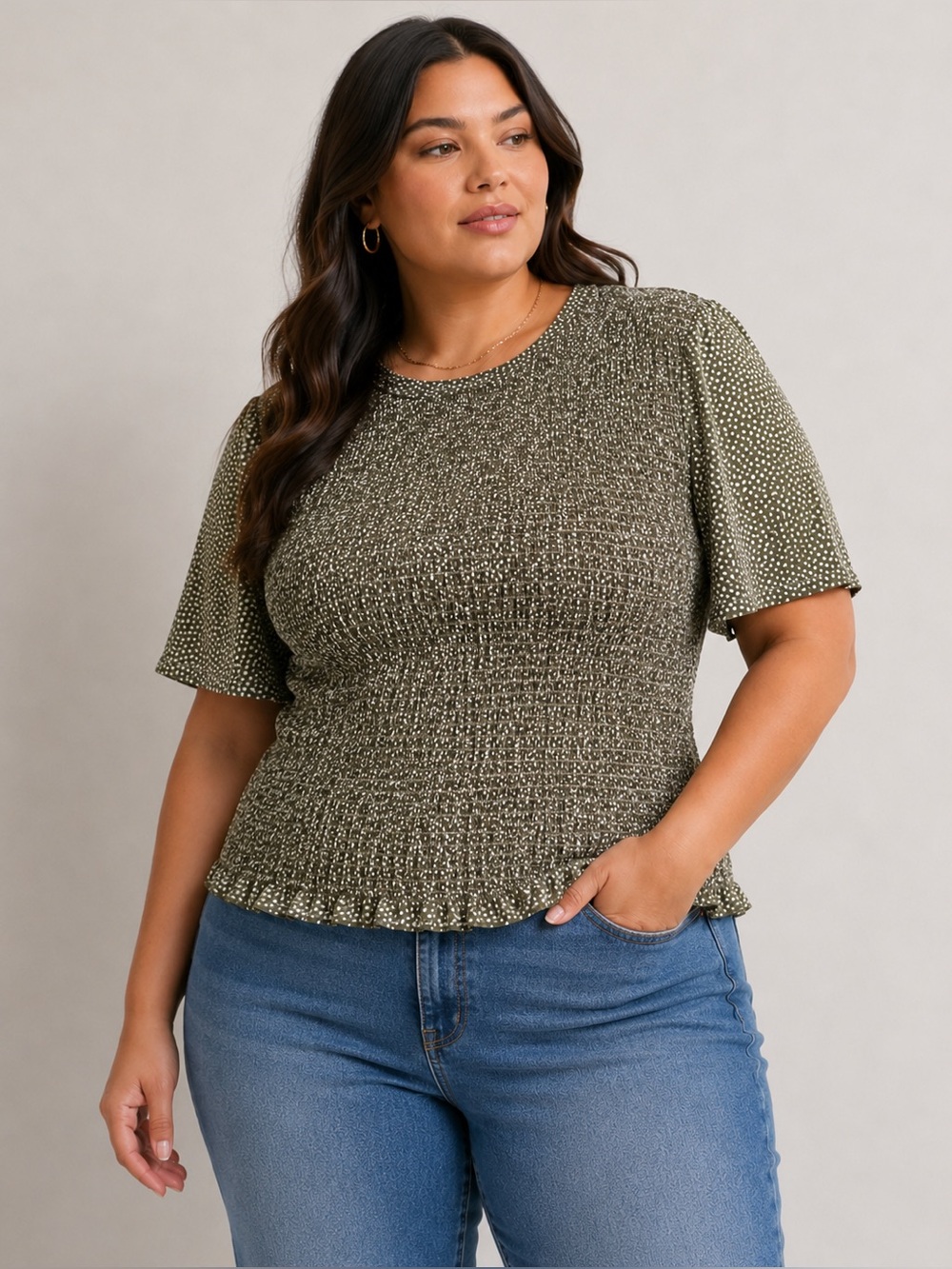 Anthro‎ Nation Los Angeles Olive Speckled Short Sleeve Crew Top XXL